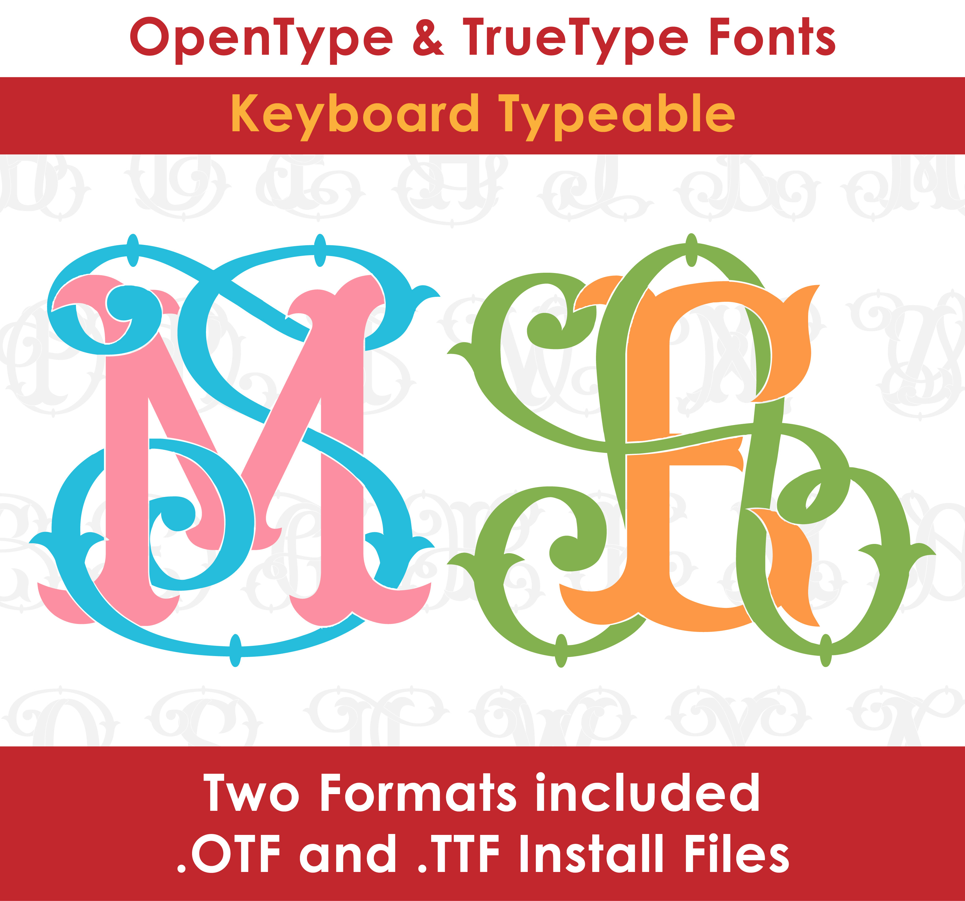 Interlocking Fishtail Monogram Font TrueType OpenType TTF or OFT